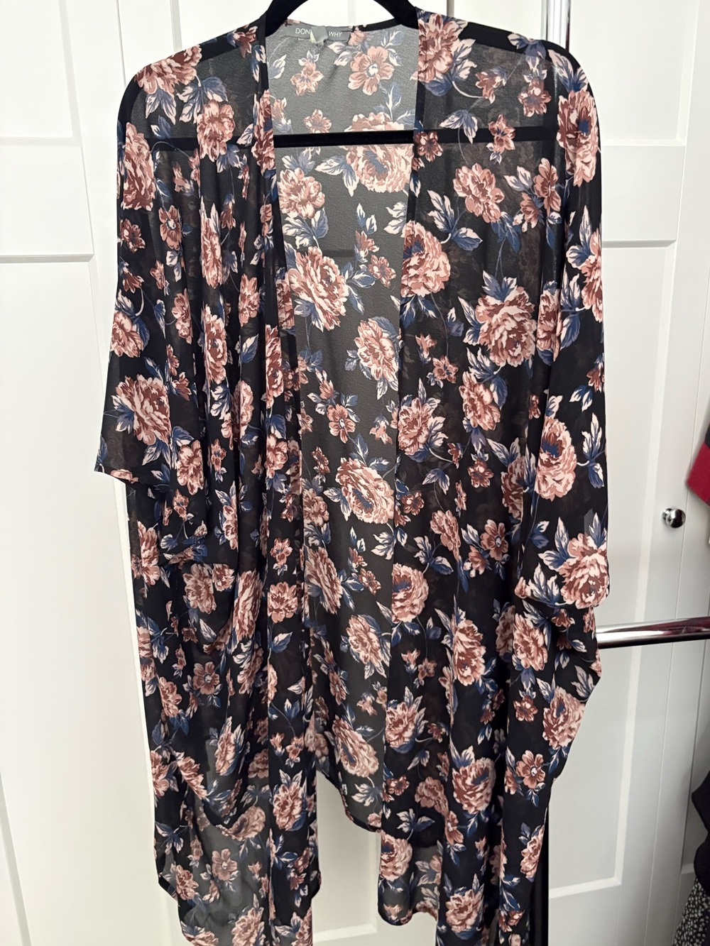Floral Sheer Kimono Cardigan - Black with Blush Floral